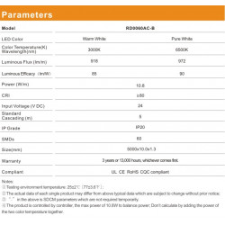 Taśma LED RISHANG 60-5050-24V-IP20 10,8W 2700K/6500K 5m (RD0060AC-B-MW)