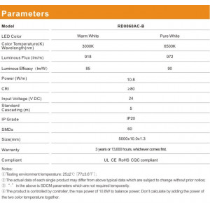 Світлодіодна стрічка RISHANG 60-5050-24V-IP20 10.8W 2700K/6500K 5м (RD0060AC-B-MW)